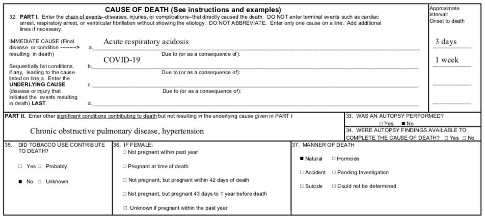 An example COVID death certificate.