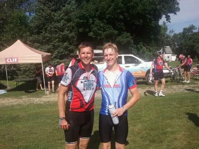 My Dad Al, left, and I in Dana,  a town on the 2011 RAGBRAI century loop. This year, the century day is part of the regular course, with a 100-mile day from Emmetsburg to Mason City.