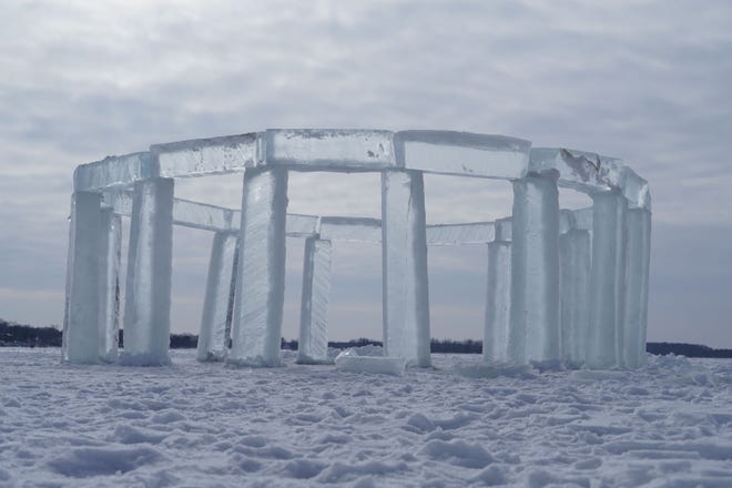 Over the past decade, a group of four or five Lake Mills friends and sometimes other Wisconsinites have constructed an "Icehenge" a handful of times on Rock Lake. This one was created in 2022.