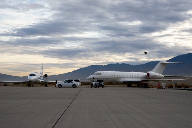 Private jets parked at the Jacqueline Cochran Regional Airport in Thermal on Jan. 13, 2022.