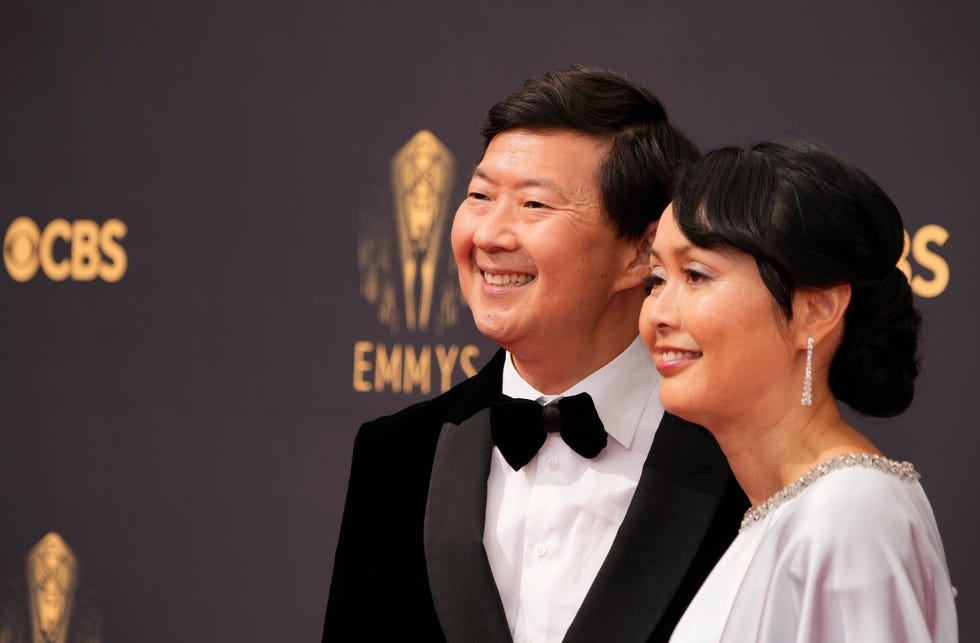 Sep 19, 2021; Los Angeles, CA, USA; Ken Jeong and Tran Ho arrive at the 73rd Emmy Awards at L.A. Live.