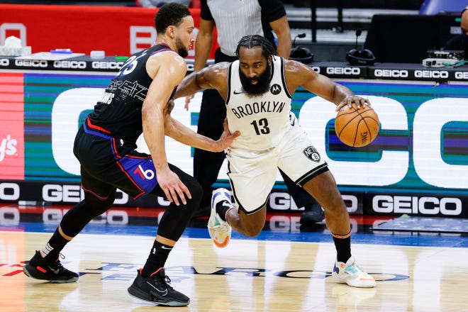 James Harden (13) of the Brooklyn Nets and Ben Simmons of the Philadelphia 76ers traded places in the biggest deal of the season.