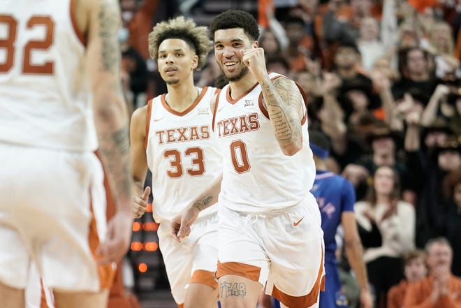 Timmy Allen, right, and Tre Mitchell have helped the Longhorns go 3-1 in their last four games, all against Top 25 opponents. Mitchell is one point shy of 1,000 for his career.