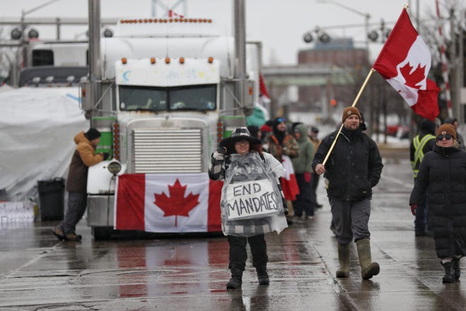 Anti-mandate protest on Huron Church Road in Windsor, ON on Friday, Feb. 11, 2022.