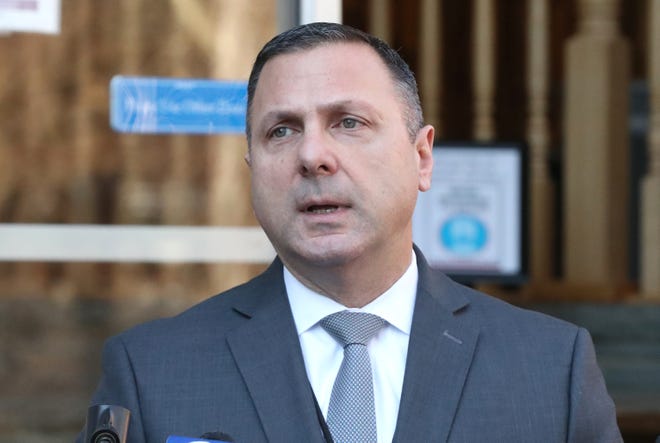 Dr. Marco Pochintesta Pearl River Schools Superintendent at district headquarters on February 11, 2022. He spoke at a press conference regarding racist taunts from Pearl River High basketball fans.