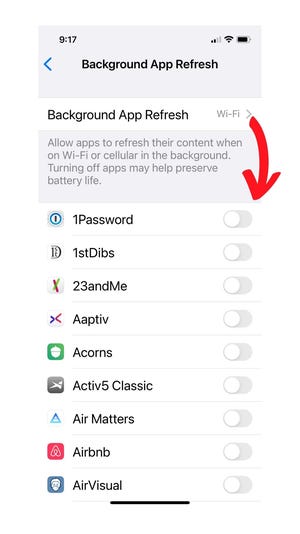 Disable background refresh on your iPhone for apps that don’t need it.