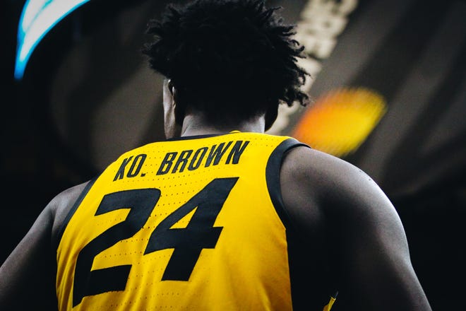 Missouri's Kobe Brown (24) looks on during a game against Ole Miss on Feb. 12 at Mizzou Arena.