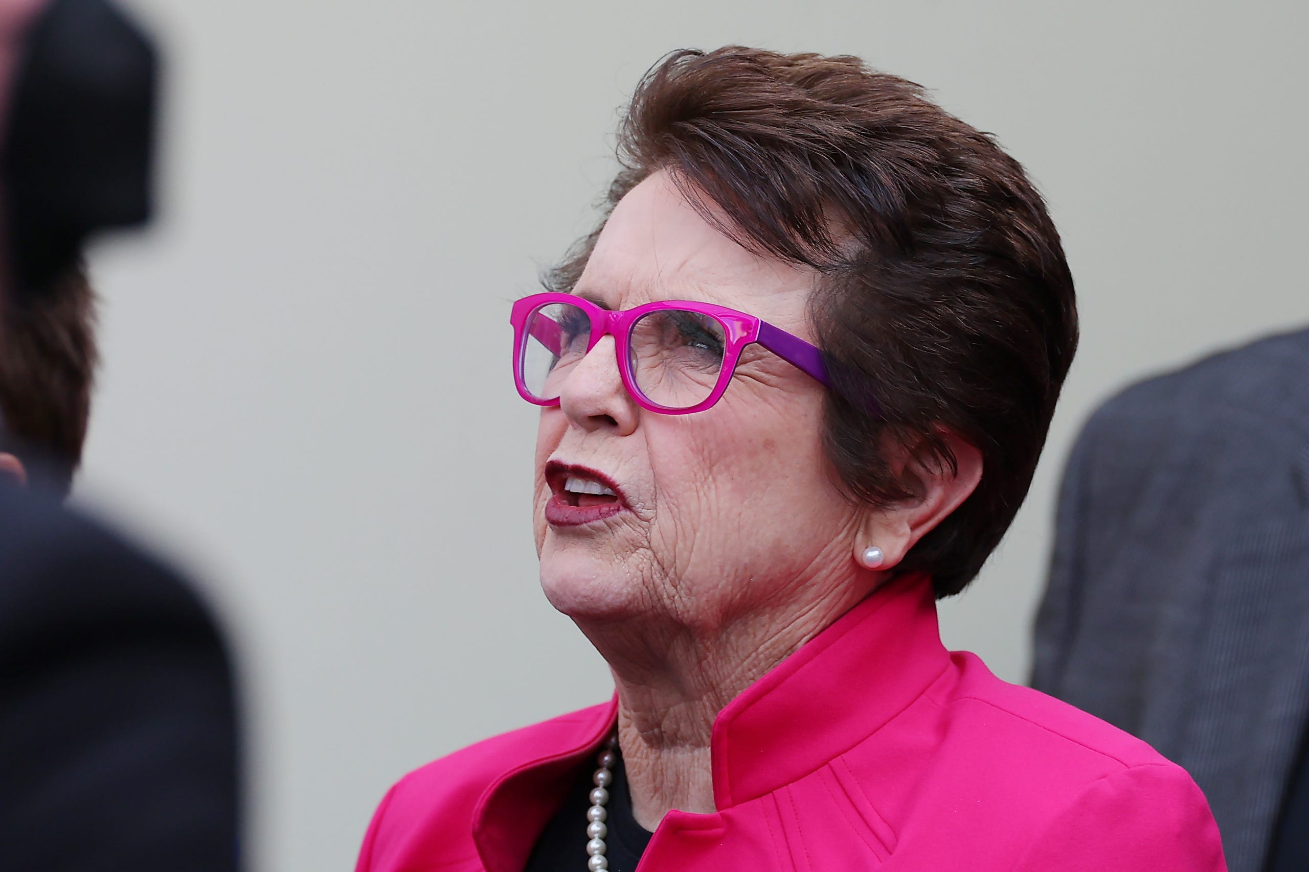 Tennis player Billie Jean King attends Super Bowl LVI between the Los Angeles Rams and the Cincinnati Bengals at SoFi Stadium on February 13, 2022 in Inglewood, California.