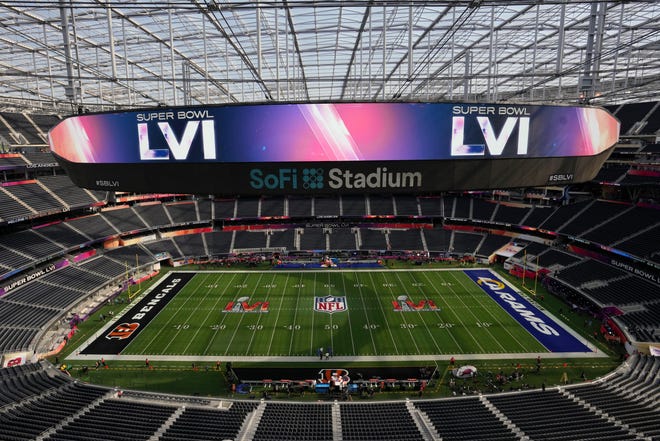 The calm before the storm at SoFi Stadium in Inglewood, California, where the Los Angeles Rams and the Cincinnati Bengals will face off in Super Bowl 56.