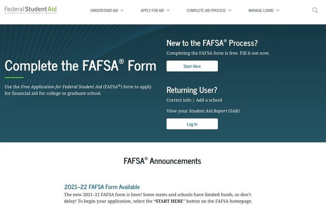 The home page of the Free Application for Federal Student Aid, better known as FAFSA.