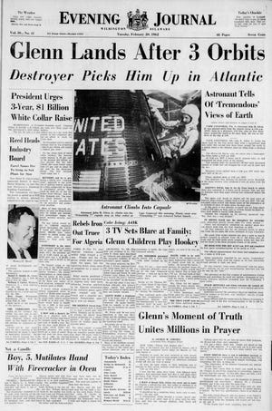 Front page of the Evening Journal from Feb. 20, 1962.