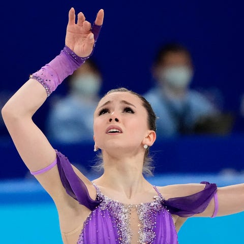 Kamila Valieva (ROC) skates in the women's single 