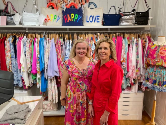 Camilla Webster (left), with Abby Bessenroth, will feature her Love From Palm Beach Collection Friday at Bessenroth's Abby on the Island boutique.