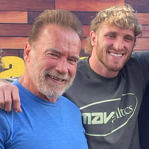 Arnold Schwarzenegger, left, and Logan Paul are pr