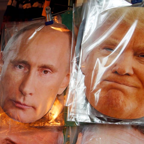 Face masks depicting Russian President Vladimir Pu