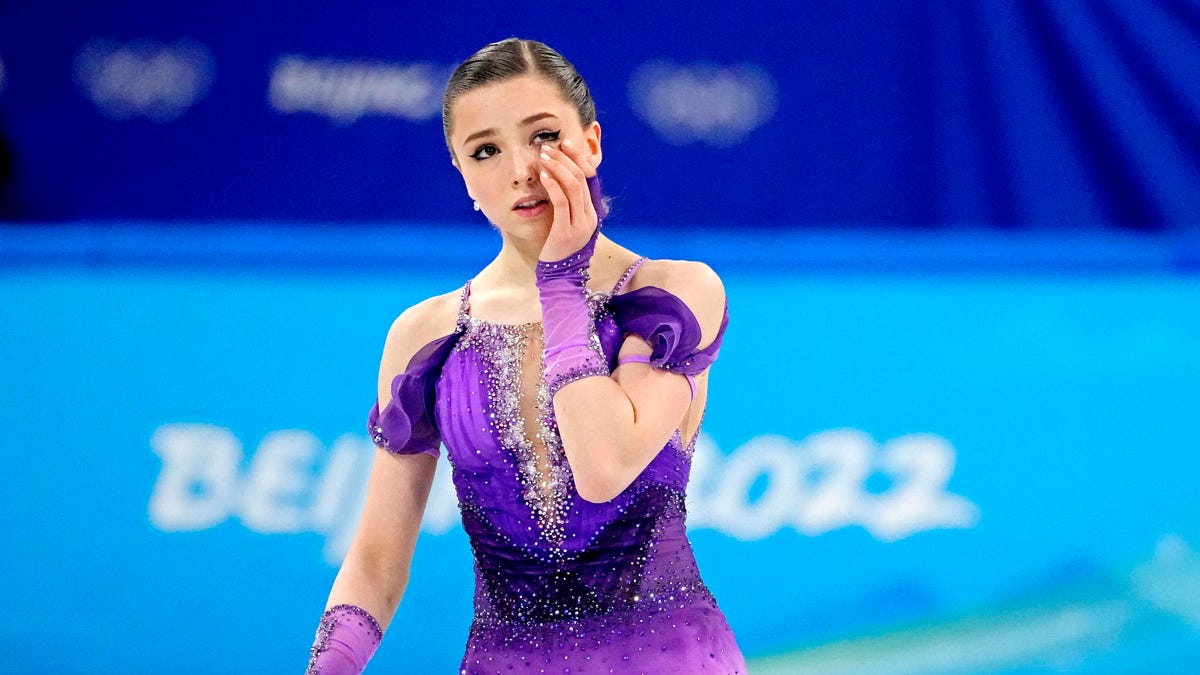Kamila Valieva appeared emotional after she skated in the women's figure skating short program during the Beijing Olympics.