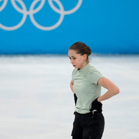 Russian figure skater Kamila Valieva during practi