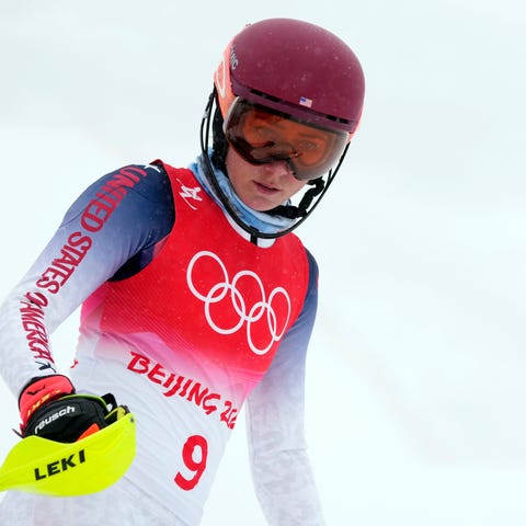 Mikaela Shiffrin competes in the women's Alpine co