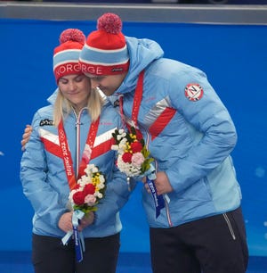 Norway's Kristin Skaslien and Magnus Nedregotten won the Olympic silver medal in mixed doubles at the Beijing Olympics. Four years ago they won the bronze after a Russian competitor tested positive.