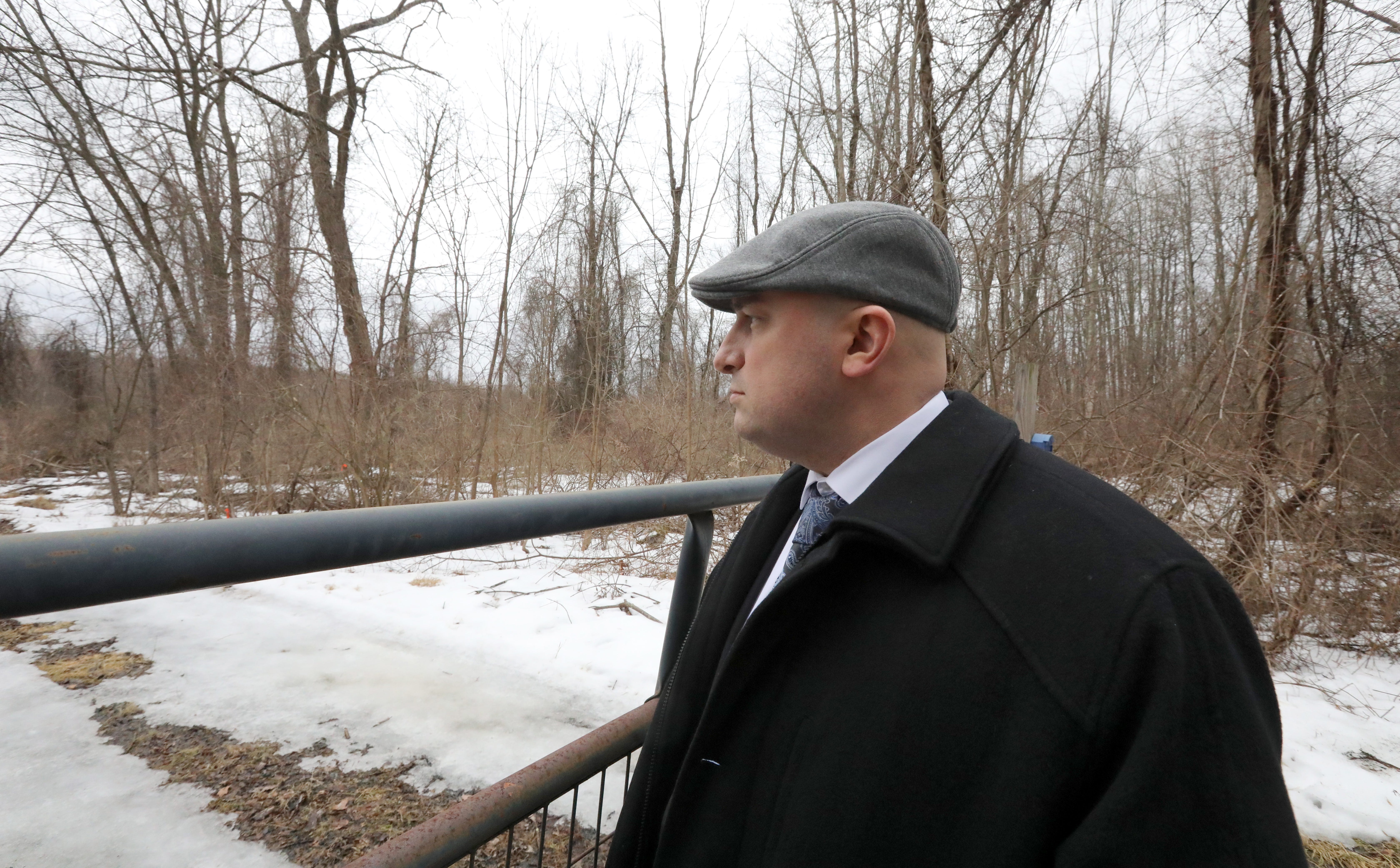 New York State Police Investigator Brad Natalizio at the spot on Bowser Road in Wallkill where Megan McDonald's body was found Feb. 17, 2022.