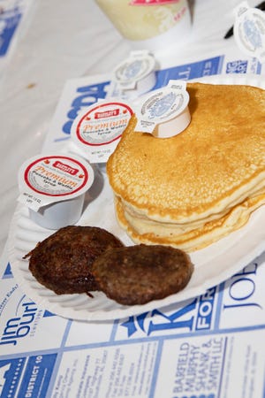 One of the hundreds of plates of pancakes served during Kiwanis Pancake Day Feb. 19, 2022, at The Venue at Coosa Landing in Gadsden. Organizers expected to serve about 5,000 people. The 2023 event is Feb. 18.