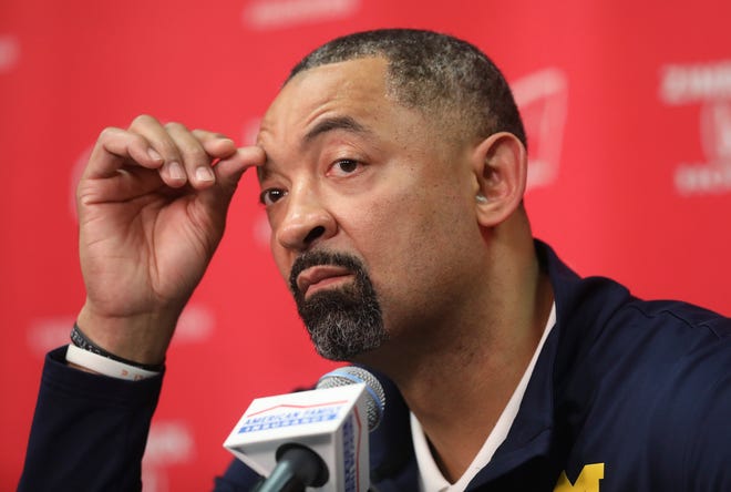 Michigan head coach Juwan Howard speaks to the media regarding a fight that broke out on the court after Sunday's loss to Wisconsin.