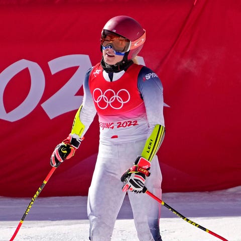 Mikaela Shiffrin competes in the Alpine skiing mix