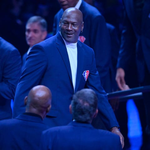 Michael Jordan was introduced last and drew one of