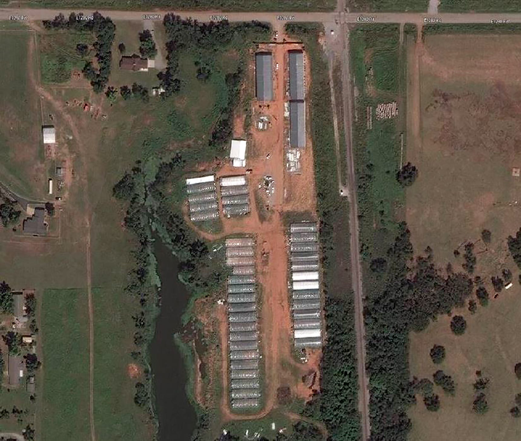 The Oklahoma Bureau of Narcotics led a multi-agency operation Tuesday that included nearly 200 law enforcement officials executing search and arrest warrants at 12 locations across the state. The agency provided aerial photos of some of the properties investigated. Forest Lake Farm In Amber, Okla.