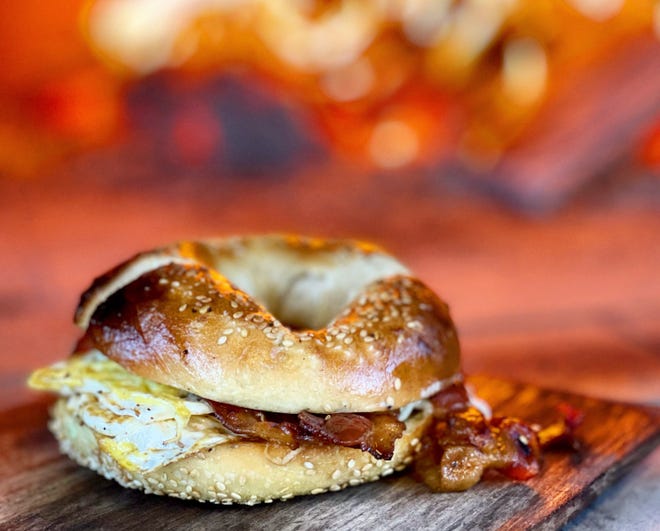 Fresh from the wood-fired oven: A breakfast sandwich is served at Casa Caña café in Tequesta.