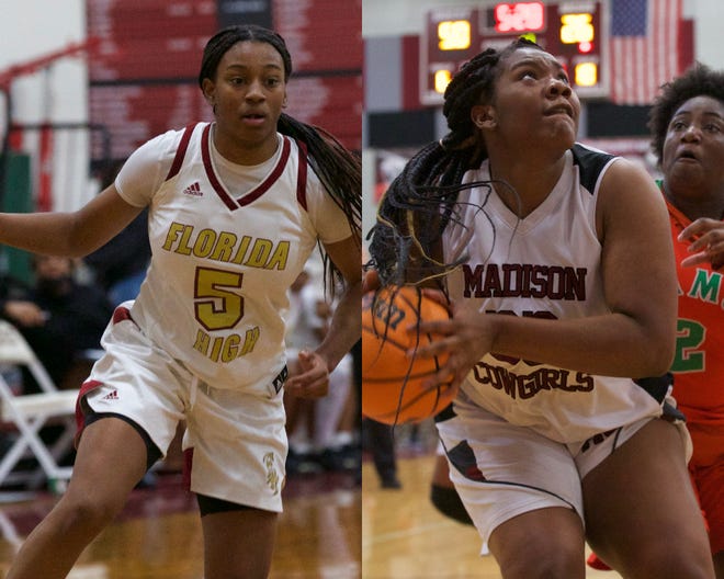 Florida High senior Tonie Morgan (left) and Madison County senior Dakayla Hopkins (right) will be traveling down to Lakeland for 1A and 3A girls basketball semi state.