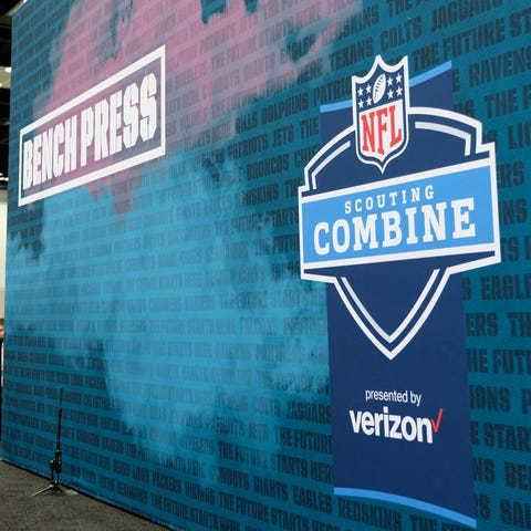 General view of the bench press stage at the NFL f