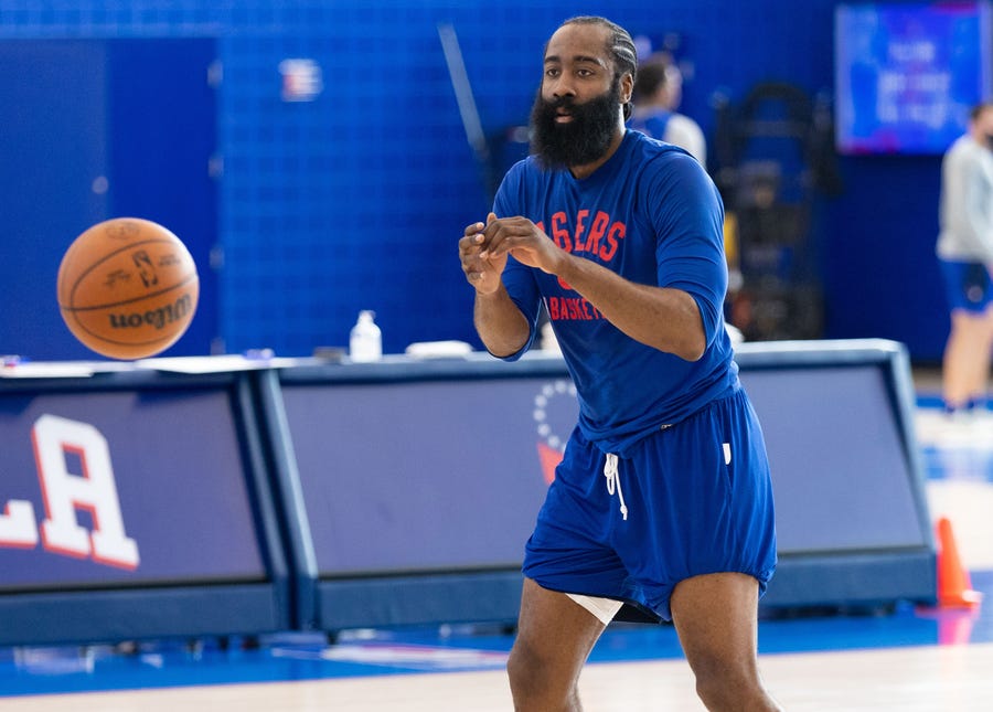 James Harden had been practicing with the Sixers and is expected to make his debut when the second half begins.