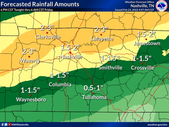 Another 0.5 to 3 inches of rain could fall starting Wednesday evening through Friday morning, NWS said.
