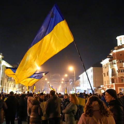 Ukrainians gather for "Mariupol is Ukraine" on Feb