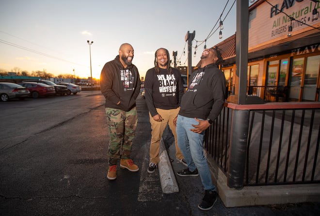 Rahim Ewan, Evan Williams and Anthony “Sizzle” Perry Jr. photographed outside of Flavor 91 Bistro in Whitehall on Feb. 19, 2022