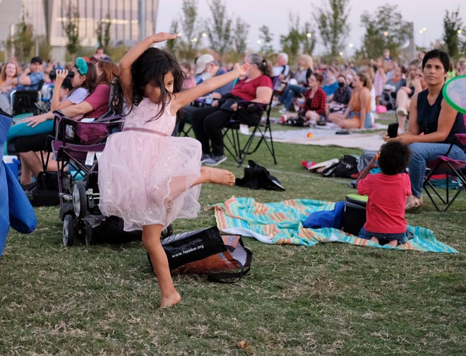 Children dance at Oklahoma City Ballet "Ballet under the stars" at Scisortail Park on Friday, October 9, 2020.