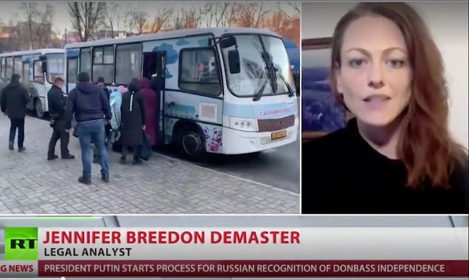 Jennifer DeMaster, a Milwaukee assistant city attorney, opined on state-owned Russia Today that Russian President Vladimir Putin did nothing wrong by recognizing two breakaway regions in eastern Ukraine and deploying troops there.