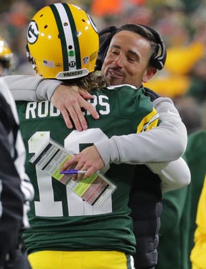 Green Bay Packers coach Matt LaFleur and Aaron Rodgers hope to be celebrating a Super Bowl victory.