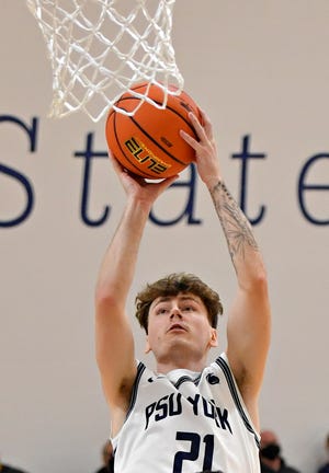 Penn State York's Connor Hostetter, seen here in a file photo, had 20 points on Tuesday against the New Hampshire Technical Institute.