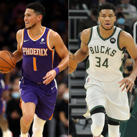 Devin Booker, Giannis Antetokounmpo and Steph Curr