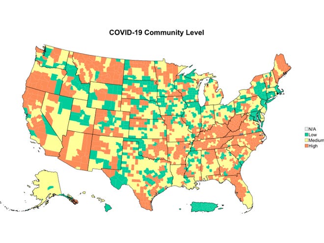 The federal Centers for Disease Control and Prevention (CDC) released a new COVID map Friday, showing that most of Ohio, including Franklin and surrounding counties, sit in medium to low-risk COVID-19 community levels.