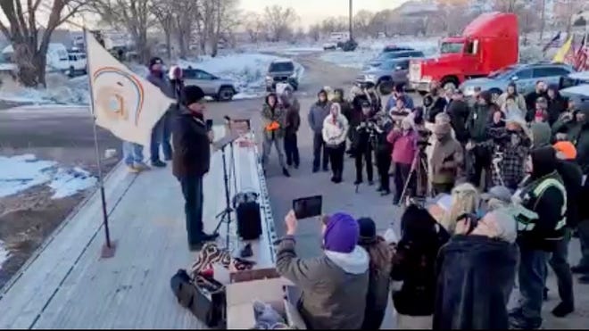 In this screenshot from the People's Convoy Facebook page, Navajo Nation Vice President Myron Lizer addresses convoy members Friday morning as they hit the road heading to Washington D.C. The purpose for the convoy is to protest COVID-19 mandates.