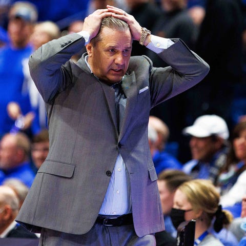 Kentucky Wildcats head coach John Calipari reacts 