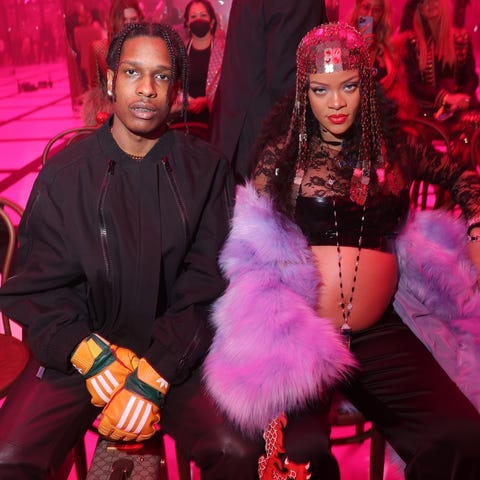 A$AP Rocky and Rihanna are seen at the Gucci show 