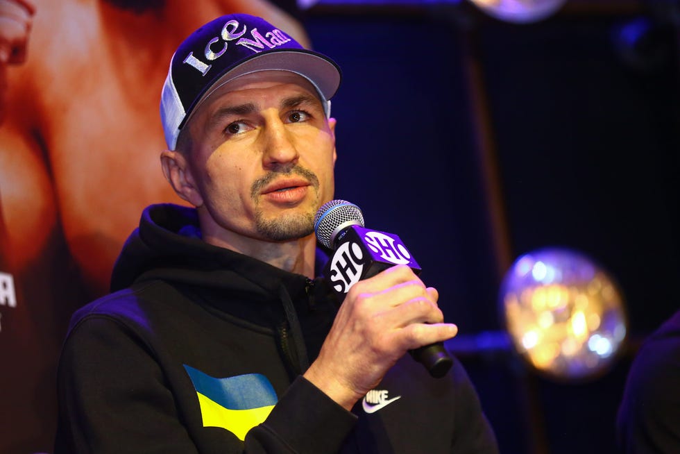 Viktor Postol addresses crowd prior to super-lightweight boxing match against Gary Antuanne Russell on Saturday, Feb. 26. (Photo Courtesy of Stephanie Trapp, Showtime)