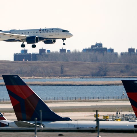 A file image of a Delta Airlines jet landing at Jo