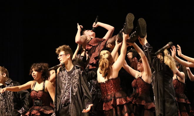 The Musselman High School group Kaleidoscope performs Saturday, Feb. 26, 2022, at the Alliance High School Royal Aviation Competition.