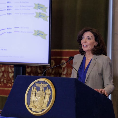 Gov. Kathy Hochul during a media briefing Sunday, 