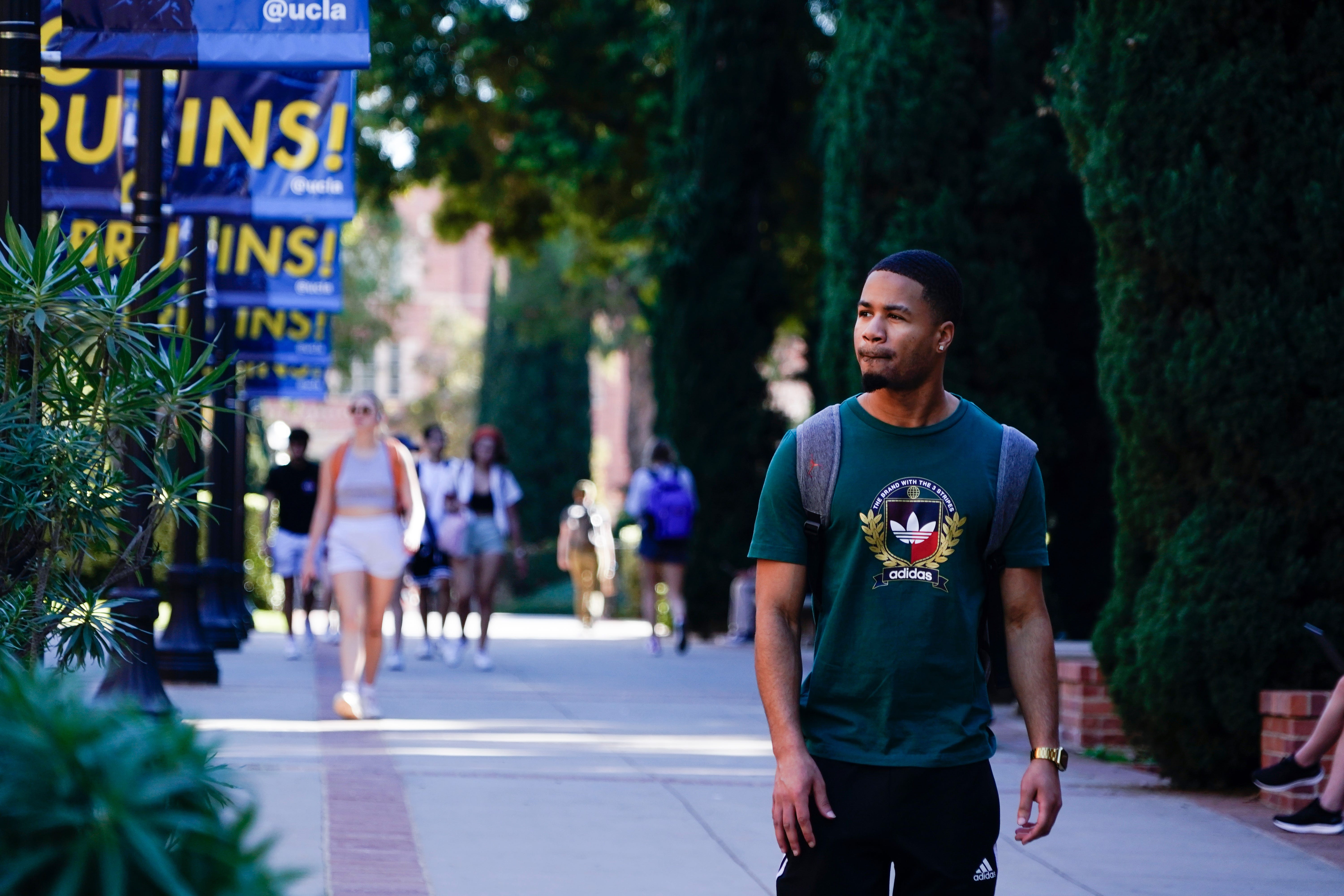 Kenny Haywood checks in at the Academic Advancement Program office on Feb. 1. Haywood, a senior at UCLA majoring in economics, hoped to get a job in finance before spring. In 2020, the CEO of Wells Fargo claimed that the bank's lack of diversity in leadership stemmed from a 